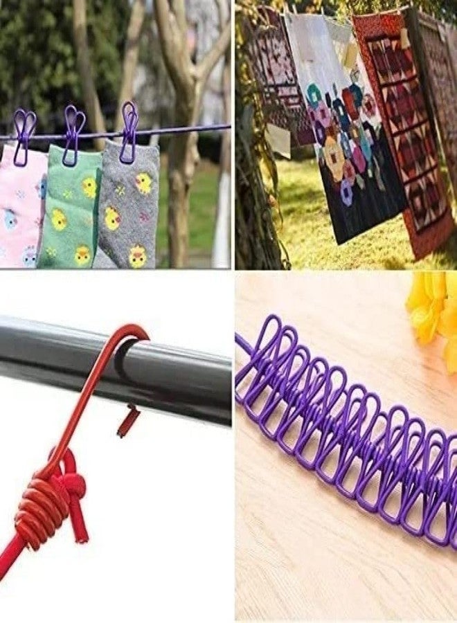 Samip Cloth Drying Rope with Hooks Clothesline Cloth Hanging Rope for Cloth Drying with 12 Clips Cloth Rope for Drying Clothes for Travel Home or Outdoor (Pack of 1) - Image 5